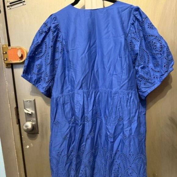 Retro V-Neck Eyelet Mini Dress with puff sleeves - Picture 14 of 16